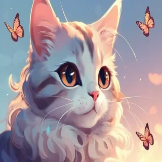 A cute anime cat with pretty butterfly wings