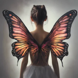 A girl with butterfly wing on her back